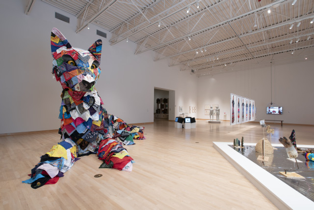 View of Cannupa Hanska Luger and Marie Watt's *Each/Other* (2021) installed at the John Michael Kohler Arts Center in Sheboygan, WI, as part of *Considering Kin: Sharing the Same Breath*, curated by Kaytie Johnson in 2023. .